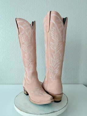 Lane SANDAGA Knee High Blush Pink Cowboy Boots Womens Cowgirl Western Snip Toe 8